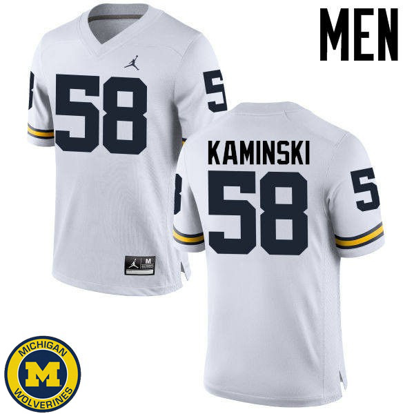 Men Michigan Wolverines #58 Alex Kaminski White Embroidery Football Jersey